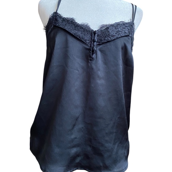 Abercrombie & Fitch Black Lace Satin Cami Tank Top Vtg Y2k Women S Blouse Button - Picture 4 of 8